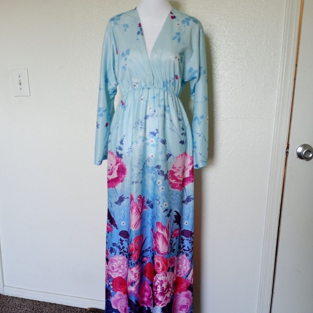 Blue floral boho maxi dress